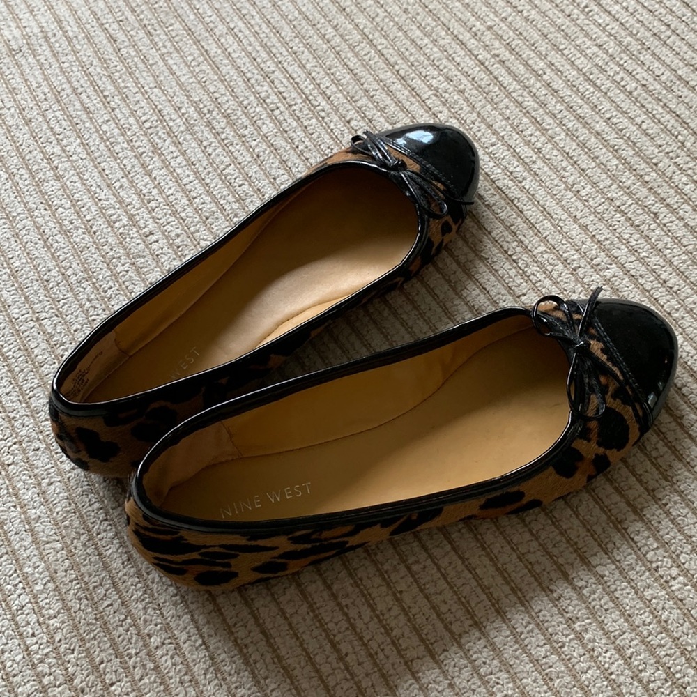 Nine West Caceyr Ballet Flats, Tan/Black Animal Print, Size 7 1/2M